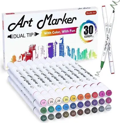 Produktbild von Famanu Kunststifte 30 Farben - Dual Tip Marker für kreative Projekte