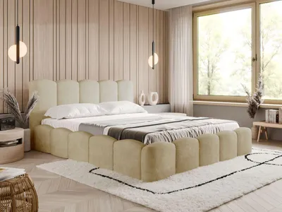 Produktbild von FurniDe24 Polsterbett Lambi 160x200 cm - Bett 160x200, Polsterbett mit Bettkasten & Lattenrost - Bouclé-Stoff - Bett Beige (Lambi 05)