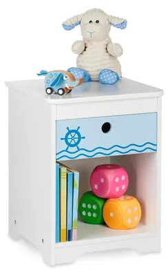 Kindernachtkastje mit Schublade, weiß/blau, 41x32x31 cm