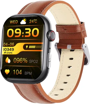 Produktbild von INF Intelligente EKG-Uhr, Herzfrequenzmesser, Fitness-Tracker, mit mehreren Sportmodi Schwarzes und braunes Lederarmband
