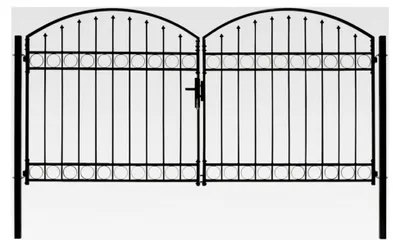 Produktbild von Doppelflügeltor mit gewölbter Spitze aus Metall, Gartentor, Gartenzaun, Pforte, Hoftor, Einfahrtstor, Schwarz, 300 x 150 cm