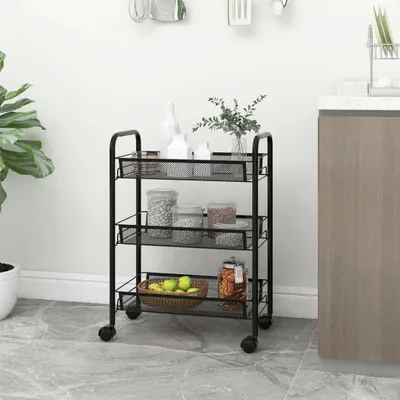 Produktbild von vidaXL Kš¹chenwagen 3 Etagen Schwarz 46x26x64 cm Eisen