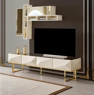 Produktbild von Sideboard RTV Lowboard Wohnwand TV Ständer Schrank Holz Beige Regale