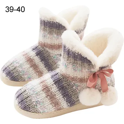 Produktbild von Hausschuhe Damen Plüsch Gefüttert Warm Hausstiefel Feste Sohle39-40