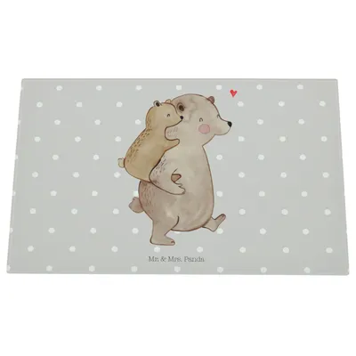 Produktbild von Mr. & Mrs. Panda Schneidplatte Glas Papa Bär - Grau Pastell - Geschenk, Schneidbrett, Vatertag, Vater, schneidunterlage, Geburtstag, Schneidebrett Aus, Hackbrett