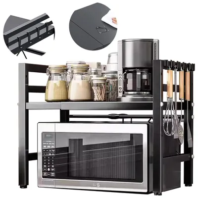 Produktbild von Erweiterbares Mikrowellen Regal, 2-Stufiges Stehendes, Mikrowellen Regal, für Arbeitsplatte, Bäckerei Regale, Küchenorganizer