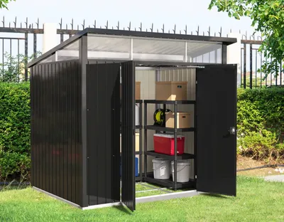 Produktbild von Duramax Metall Gartenhaus 249x231 Geräteschuppen Garten Gerätehaus Flügeltür, H. 203 x B. 249 x T. 231 cm, Metall