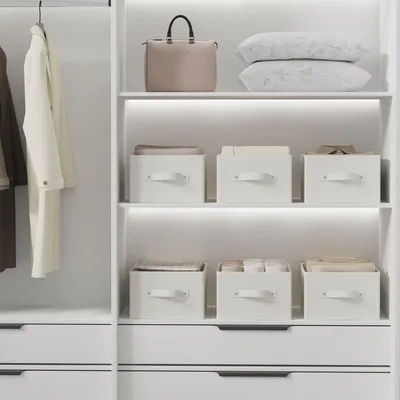 Produktbild von Faltbare Stoffaufbewahrungskörbe mit Verstärkten Griffen für Schrank und Regal, Set von 3, Weiß