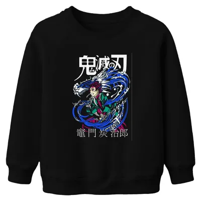 Productafbeelding van Demon Slayer Tanjiro Kamado Waterdrak Anime Cadeau, Japanse Y2K Streetwear, Uni Kinder Sweatshirt, Zwart, Maat 140