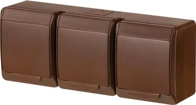 Produktbild von Aufputz AP Schuko dreifach Steckdose IP44 Farbe braun Feuchtraum HERMES