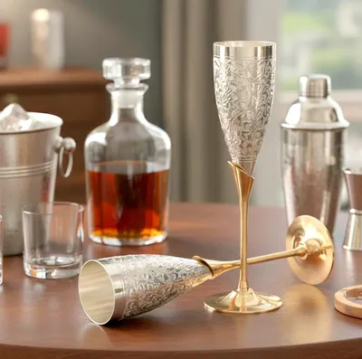 Champagnegläser-Set aus Messing, 2 Stück, 120 ml, silber