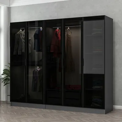 Produktbild von Skye Decor, Kale - 6091, Kleiderschrank, Anthrazit, 100 % MELAMINBESCHICHTETE SPANPLATTEN, 225 x 52 x 210 cm