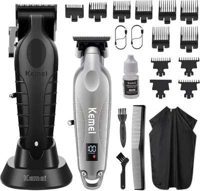 Produktbild von Haarschneidemaschine und Barttrimmer Set profi, Barbierschere zum Haareschneiden, Elektrische für Männer, T Blade Grooming Kit mit 11 Führungskämmen