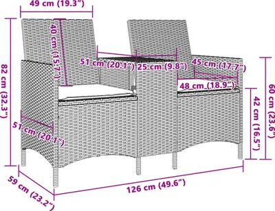Zdjęcie produktu dla VidaXL 4003886, 2 siedz., Ciemny Szary, 110 kg, 1260 mm, 590 mm, 820 mm