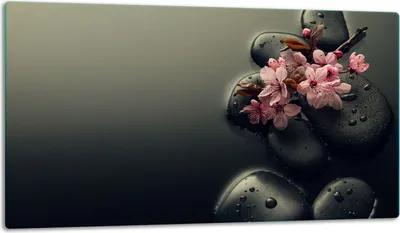 Produktbild von Glasschneidebrett Herdabdeckplatte Glaskeramikkochfeld Universal 52x30 cm Schwarz Blumen