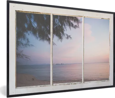 Produktbild von MuchoWow® Gerahmtes Poster Aussicht - Palme - Meer 60x40 cm - Poster mit Schwarzem Bilderrahmen Wandposter Rahmen Foto Bilder - Printing - Wanddeko Schlafzimmer