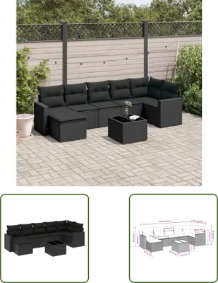 Produktbild von The Living Store 8-tlg. Garten-Sofagarnitur mit Kissen Schwarz Poly Rattan