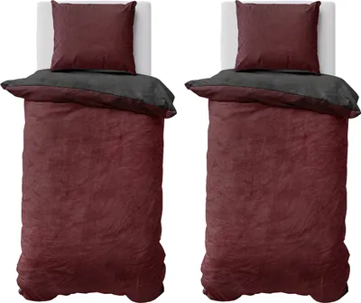 Produktbild von Winter Bettwäsche Teddy Plüsch 155x220 + 80x80 Bettbezug Cashmere Touch Nicki Uni / Wende Bordeaux Anthrazit, 4 teilig