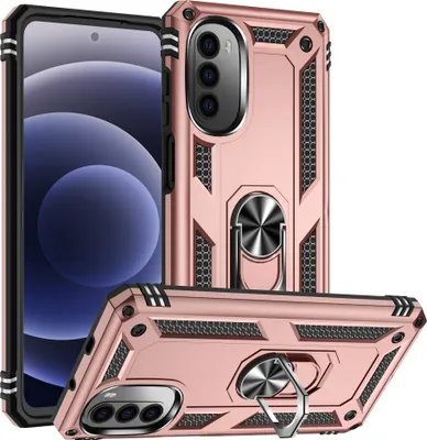 Produktbild von Moto G52 Hülle, Dual Layer Robust Militäre Schutzhülle mit Ringhalterung Ständer für Motorola Moto G52 Pink