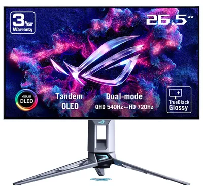 Produktbild von ASUS ROG Swift OLED PG27AQWP-W, 67,3 cm (26.5"), 2560 x 1440 Pixel, Quad HD, LCD, 0,02 ms, Silber