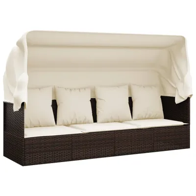 Produktbild von "SALE 2026"Outdoor-Loungebett Sonnenliege - Gartenmöbel - Liegestuhl - Gartenliege mit Dach und Kissen Braun Poly Rattan - In- und Outdoor DE9621620