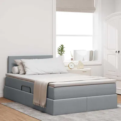 Imagen del producto de Maison Exclusive: Cama LED con almacenamiento y colchón, color gris claro, 120 x 200 cm, tapizada