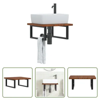 Produktbild von The Living Store Waschtischplatte mit Halterung Stahl und Massivholz Eiche