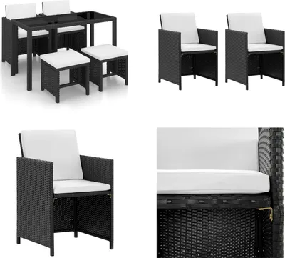 Produktbild von vidaXL 5 tlg. Garten Essgruppe mit Auflagen Poly Rattan Schwarz - Gartenmöbel-Set - Gartenmöbel-Sets - Gartentisch Und Stühle - Gartentische Und Stühle