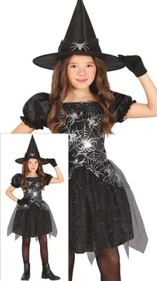 Immagine prodotto di Strega Magica Ragnatela Costume Glitter Cappello Halloween Strega Ragno Decorazione Nero Shine Drammatico Mistico, Taglia: 110/116 Colore: Nero