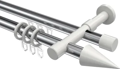 Produktbild von Interdeco Rundrohr-Innenlaufstange / Gardinenstange (Kombination) Chrom / Weiß, Typ Prestige Savio (Kegel), 20 mm Ø 2-läufig, 160 cm