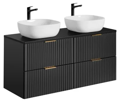 Immagine prodotto di Grande mobile sotto lavabo NOXERA 120 cm – Nero opaco – 4 cassetti + 2 lavabi da appoggio