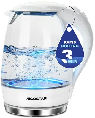 Imagen del producto de Hervidor eléctrico de vidrio de borosilicato, 1,7 litros, 2200 W con iluminación LED