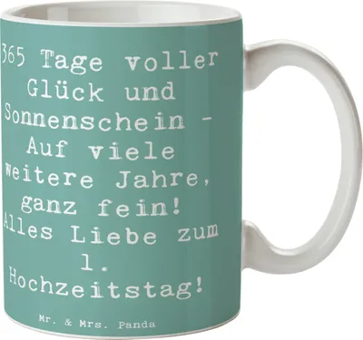 Produktbild von Mr. & Mrs. Panda Tasse Spruch 1. Hochzeitstag Papierhochzeit - Meeresbrise - Geschenk, Geschenke, Kaffeebecher, schöne, Hochzeitserinnerung, Teetasse, Heiraten, Pott