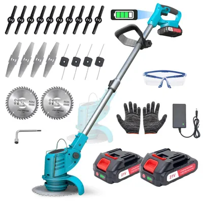 Produktbild von Akku Rasentrimmer, mit 2 Batterie, Teleskopgriff 90–125 cm, 4 Klingentypen, für Garten, Kantenschneider Rasen