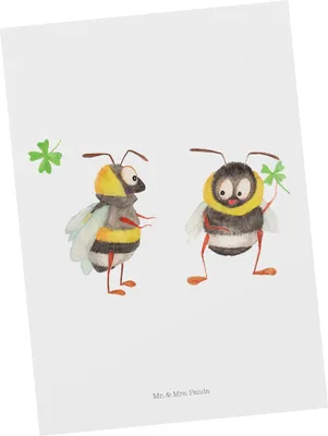 Produktbild von Mr. & Mrs. Panda Postkarte Hummeln Kleeblatt - Weiß - Geschenk, Biene, Spruch Positiv, Postkarten, einzelkarte, Lustige Sprüche, Ansichtskarten, glücklich Werden, Hummel