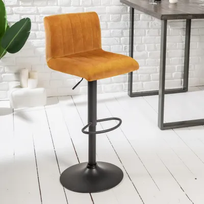 Produktbild von Drehbarer Retro Barhocker PORTLAND senfgelb Samt Barstuhl Hocker