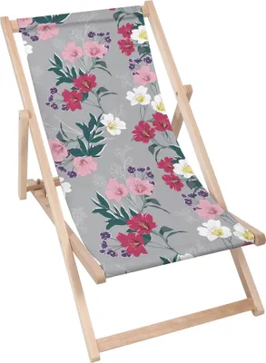 Produktbild von Dreamroots Liegestuhl klappbar Holz,bis zu 130 kg, Sonnenliege klappbar mit 3-stufiger Neigungsregulierung der Rückenlehne, FlowersOn A GrayBackground