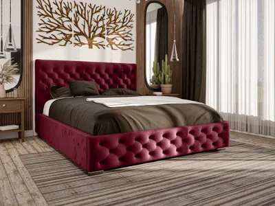 Obrázek produktu pro Manželská postel se zásuvkou 200x200 cm Monaco - sametová postel, postel do ložnice, postel Glamour - čalouněná postel Chesterfield - (červená - Monolit 59)