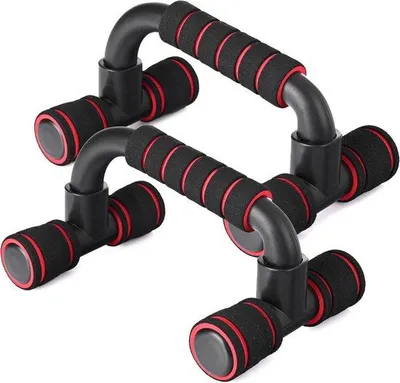 Produktbild von Handgriffe für Liegestütze – Trainingsstützen – Krafttraining – Rutschfester Schaumstoff – Set mit 2 Stück – Rot