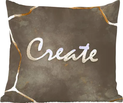 Produktbild von MuchoWow® Zierkissen Sofakissen Wohnzimmer Dekokissen 40x40 cm Zitat - Kreativ - Gold - Schwarz - Foto Kissen - Schlafzimmer Dekoration