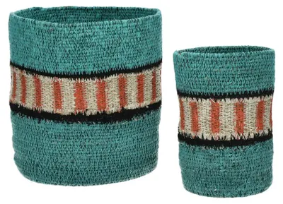 Zdjęcie produktu dla Zestaw 2 koszyków Pomax Fiesta, wykonanych z trawy morskiej, kolor: turkusowy, średnica: 9/15 cm, wysokość: 15/18 cm