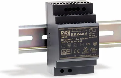 Obrázok produktu pre Spínaný napájací zdroj MEAN WELL na DIN lištu HDR-60-5, 5 V-/6,5 A