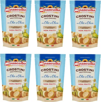 Produktbild von 6x Panealba Crostini Mediterraneo con Olio di Oliva Croutons mit Olivenöl Gesalzener Snack Nicht Gebraten Nicht Frittiertes 100g
