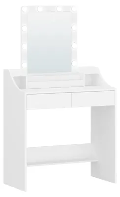 Imagen del producto de Mesa de maquillaje - Mesa de tocador - Iluminación LED - Espejo - Intensidad de luz ajustable - 2 cajones - 3 compartimentos abiertos - Blanco