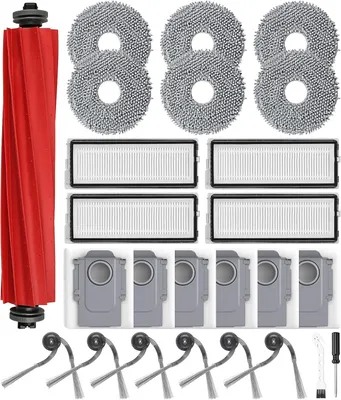 Produktbild von 25 Stück Zubehör für Roborock QV 35A / QV 35S / Qrevo Serie/QR 598/ QR 798 Saugroboter, 1 Hauptbürste 6 Staubbeutel 6 Wischpad 4 HEPA Filter 6 Seitenbürste 1 Reinigungszubehör 1 Schraubendreher