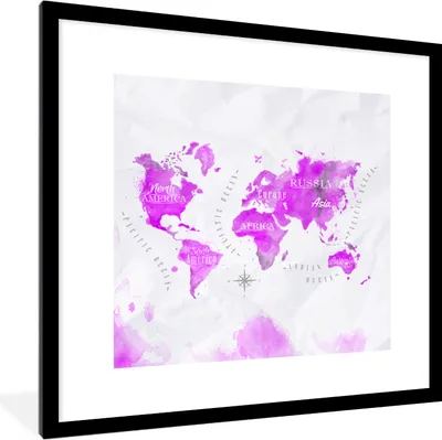 Produktbild von MuchoWow® MuchoWow® Gerahmtes Poster Weltkarte - Rosa - Abstrakt 40x40 cm - Poster mit zchwarzem Bilderrahmen - Poster - Plakat im Rahmen