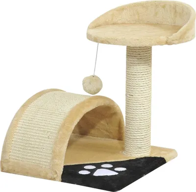 Produktbild von PawHut Kratzbaum Katzenbaum mit Spielbällen  Sisalseil-Kratzstangen Beige