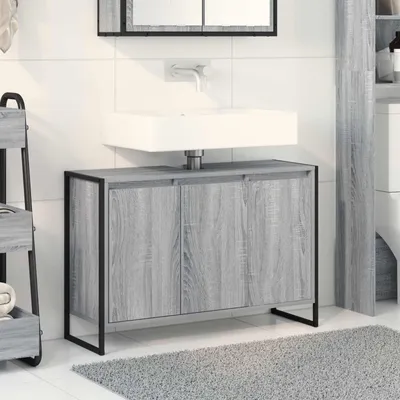 Produktbild von "2025"cloris Badezimmerschrank Graues Sonoma 90 x 30 x 60 cm Holzwerkstoff - Spiegelschränke DE9626441