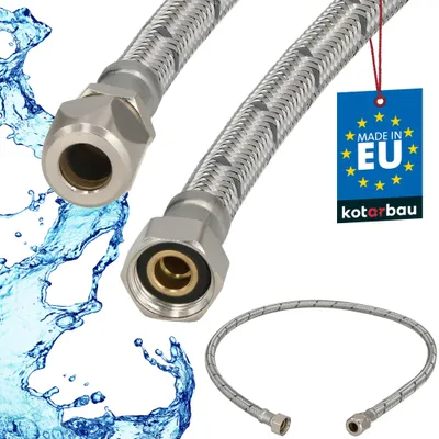 Obrázok produktu pre KOTARBAU® Flexibilná hadica 3/8 palca Vodná hadica 90 cm Odolná hadica 3/8“ x 3/8“ vonkajší priemer x stlačiteľná Pripojovacia hadica Armatúry a sanitárne hadice Vodovodný kohútik