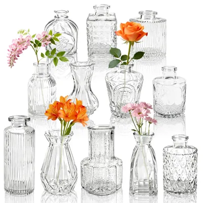 6er Set kleine Glasvasen mit Reliefmuster, transparent, 25x23x11 cm